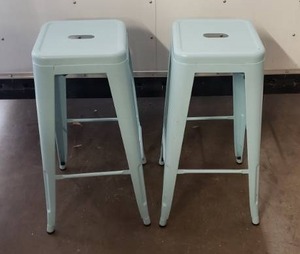 lot 24 image: Pair of Metal Barstools - Light Blue