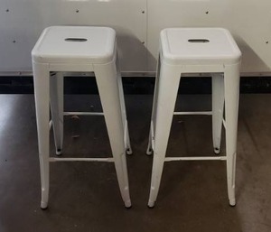 lot 25 image: Pair of Metal Barstools - White