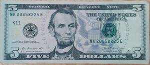 lot 31 image: $5 COLLECTOR 3 DIGITS SERIAL NUMBER, REPEATER, TRINARY