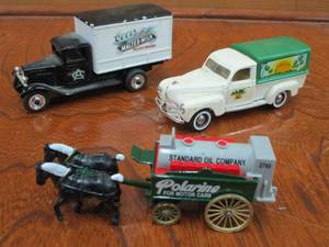 lot 89 image: VINTAGE CHEVRON STANDARD OIL COMPANY POLARINE MADE BY LLEDO, VINTAGE SOLIDO DODGE 1940 SUN CLUB DIE VEHICLE MADE IN FRANCE, VINTAGE 1930 CHEVY COORS MALTED MILK DELIVERY TRUCK