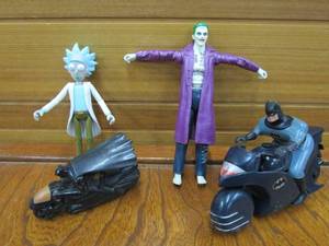 lot 52 image: VINTAGE BATMAN AND JOKER ACTION FIGURES AND RICK AND MORTY ACTION FIGURE.&nbsp