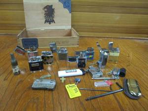 lot 49 image: LARGE COLLECTIBLE VINGTAGE LIGHTERS W SPARE PARTS &amp TOOLS, MARLBORO, CORONA, ZIPPO, SPARK, H. STERN CO., DIRECT