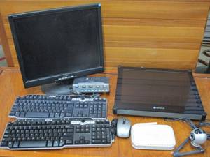 lot 73 image: HOMEBUSINESS SECURITY MONITERING ESSENTIALS, 2 PC MONITORS NEOVO AND I-INC, WEBCAM, 2 DELL KEYBOARDS, BELKIN CONSOLE, NETGEAR ETHERNET PORT, DELL MOUSE