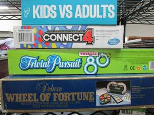 lot 82 image: BOARD GAMES- WHEEL OF FORTUNE, TRIVIAL PURSUIT 80S EDITION, CONNECT 4, KIDS VS. ADULT