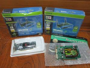 lot 95 image: 2 NEW IN BOX LINKSYS WIRELESS BROADBAND ROUTERS, EVGA GEFORCE 9400 GT, RADEON AMD