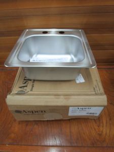 lot 132 image: NEW OPEN BOX, ASPEN 2 HOLE BAR SINK 15 x 15 x 6