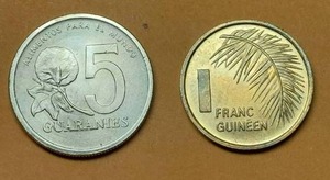 lot 154 image: PARAGUAY 1992, 5 GUARANIES &amp 1985 GUINEA FRANC