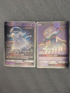 lot 170 image: (2) ULTRA RARE POKEMON, TWO VERSIONS OF FULL ART 2017 ULTRA BEAST NIHILEGO GX, (1) BEING CRIMSON 103111, THE OTHER IS 49111, BOTH ARE HOLO