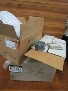 lot 182 image: NEW OPEN BOX TETX WET LOCATION HOUSING, 2 LIGHT VANITY FIXTURE, WIRE MANAGMENT CLIP, SWITCH & OUTLET BOXES