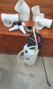 lot 195 image: HOME PRO 2 GAL. SPRAYER, PVC ELBOWS, SHUT OFF VALVE, ALL HUB SANITARY TEE, VARIETY OF SIZES