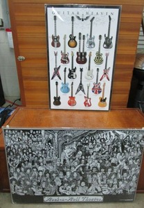 lot 199 image: (2) 3x2 POSTERS, ONE LABELED GUITAR HEAVEN & INCL. PICTURES OF FAMOUS MUSICIANS GUITARS, THE OTHER LABELED ROCK-&-ROLL THEATRE & FEATURES DRAWINGS OF FAMOUS ROCK MUSICIANS OVER SEVERAL DECADES