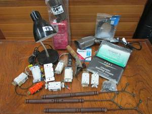 lot 204 image: MISCL LOT W WORKING COLOR CHANGING STAKE LIGHTS, OUTLETS, LIGHT SWITCHES, DESK LAMP & MORE