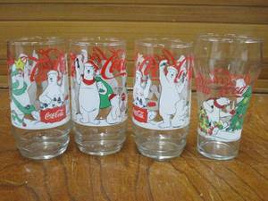 lot 213 image: (4) VNTG 1990s COCA-COLA DRINKING GLASSES, XMAS POLAR BEARS