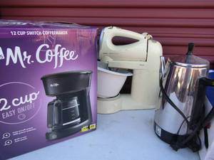 lot 25 image: Krupps mixer   used,  Mr. Coffee Maker  in box. Presto stainless steel coffee maker