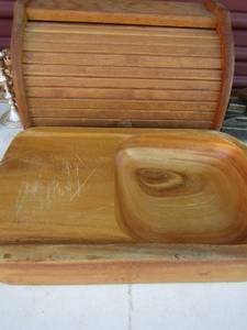 lot 69 image: Bread box and cutting board with bowl