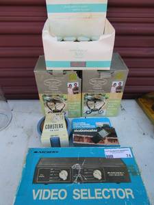 lot 74 image: 2 Kathy Ireland scents burner, Box of Spa candles, set of 6 coasters, STATIC MASTER, Archer video selector