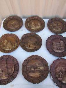 lot 7 image: Nine 9 wooden hand carved wall art pieces- Rothenberg, Garmisch Partekirdron Salsburg and more