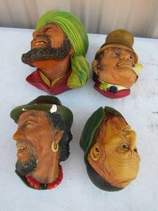 lot 15 image: 4 Bosson heads- Pirate Chief 1981    Fagin 1964,   Paddy 1969  and Punjabi 1964