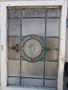 lot 22 image: STAINGLASS FRAMED WINDOW SIZE- DOES HAVE A FEW CRACKS - SEE PICTURES