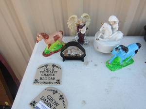 lot 93 image: GARDEN SIGNS,  CERAMIC HORES,  ANGEL & MORE