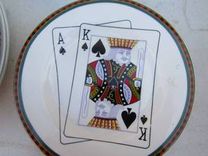 lot 94 image: 3 AMERICAN STEKIER Casino saucers, HOT COCOA POT, and 4 Botanical Garden SPRING GARDEN