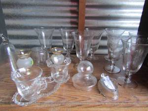 lot 109 image: CANDLEWICK Sugar Creamer, 9 glasses,  trinket containers and more