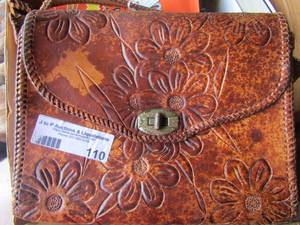 lot 110 image: VINTAGE Brown leather purse  flower design