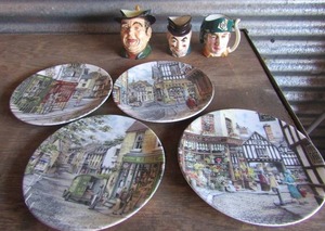lot 152 image: Royal Wilton  and Royal Crown Toby mugs  & ROYAL DOULTON  Flower shop dcor plates X 4