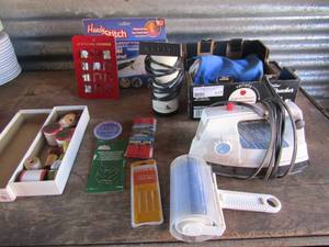 lot 177 image: Iron Steamer lint roller singer sewing needles, Quilt binding handheld sewing machine NIB  Star 6 sewing cord in original box