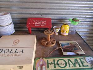 lot 199 image: Bolla gift collection box, Red childs stool home wall art and kids cups