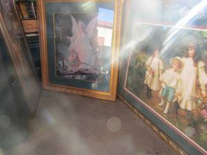 lot 206 image: Art- Giraffe 40x16, Angel 30x26, wind mill 32x26, children 28x34