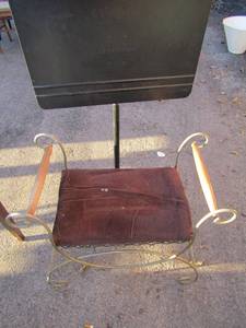lot 210 image: Vanity seat metal frame brown padded seat 25x26x13 music stand