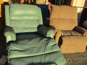 lot 212 image: Recliner light green good condition  and brown recliner rocker used condition