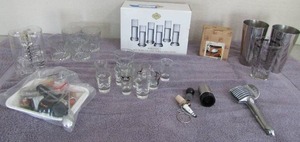 lot 31 image: Bar Lot- Shot glasses, drink mixers, corks, fruit juicer 6 Brilliance Vodka shooters NIB