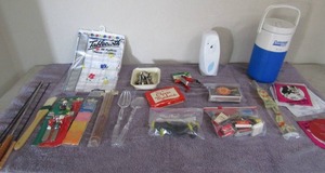 lot 46 image: Match books, Coleman cooler jug, Jar openers, corkscrews, Christmas spreaders NIB and more