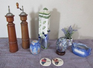 lot 53 image: Tall wooden salt and pepper grinder, 13 covered vase and more