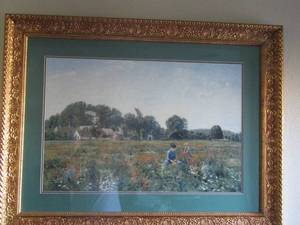lot 10 image: ART Field of Flowers by Johannes Boesen framed print. Double mats and gold frame. 12483  41x32
