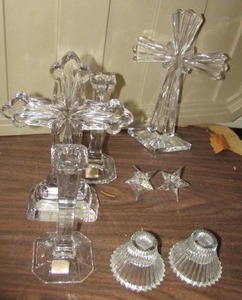 lot 171 image: Mikasa crystal candle holder Crystal diamond cut crosses x 2 and 2 star West German mini candle stick holders