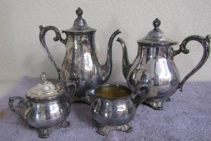 lot 82 image: 2 silver plate teacoffee pots sugar and creamer