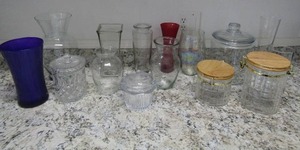 lot 104 image: Assorted vases, cannisters, covered glass cupcake bowl and cookie jar