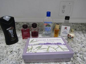 lot 128 image: Lavender soap , AX body wash, Aloe Vera, 2 bottles of JOOP cologne and 3 perfumes