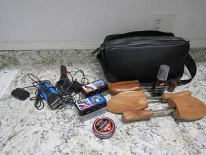 lot 138 image: Shoe stretchers, polish, sponges and 2 shavers