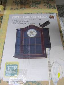 lot 155 image: NIB Curio cabinet clock cherry wood glass front 22x5x20