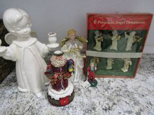 lot 158 image: Double angel candlestick holder , musical sants NIB 6 angel ornament
