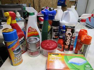 lot 167 image: Large lot of bug spray, household cleaners, dust and more