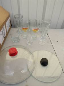 lot 225 image: Lot kitchen- Pan lids, glasses and more