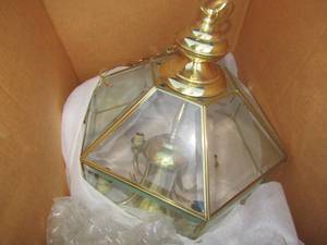 lot 247 image: Gold hanging Chandalier light glass cover shade
