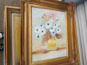 lot 264 image: 3 hand painted framed oil on canvas art pieces by Opal 18x15