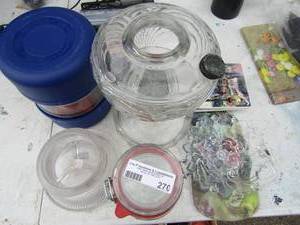 lot 270 image: Bottom of  oil burning lamp,   ashtray    decor tiles and more