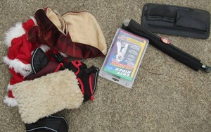 lot 274 image: Dog clothes, car harness, sun visor for car